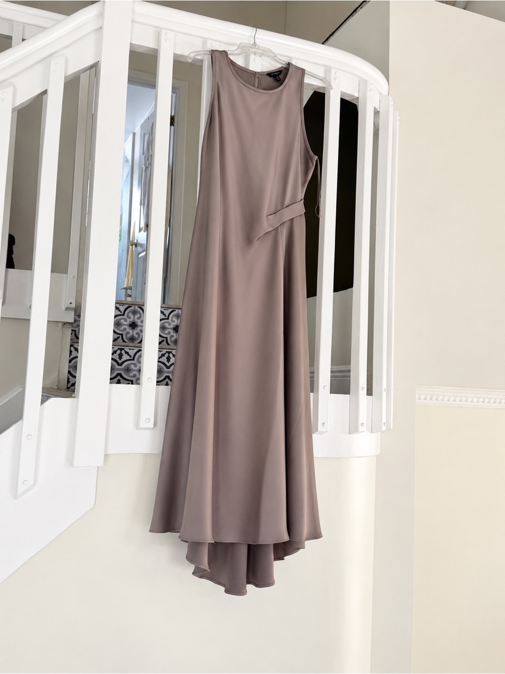 Banana Republic Sleeveless Taupe Midi Dress with Asymmetric Hemline